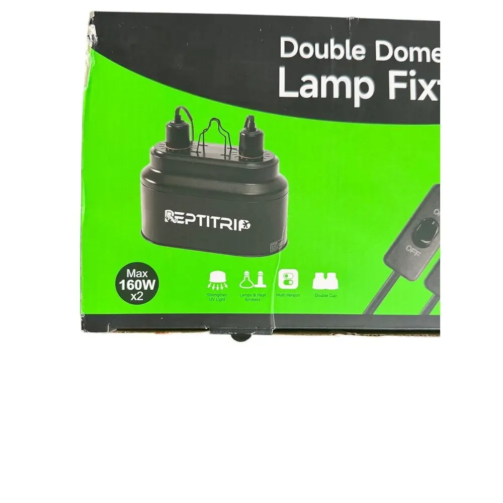 Reptitrio Double Dome Reptile Lamp Fixture Dual Bulb Heat Light 320W NIB